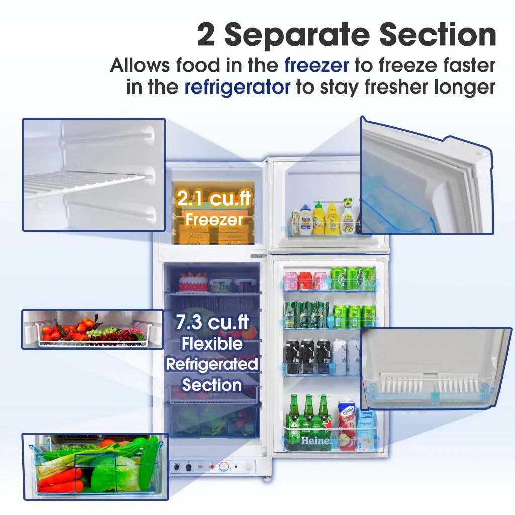 SMAD 9.4cu.f big capacity gas fridge with double door and top freezer