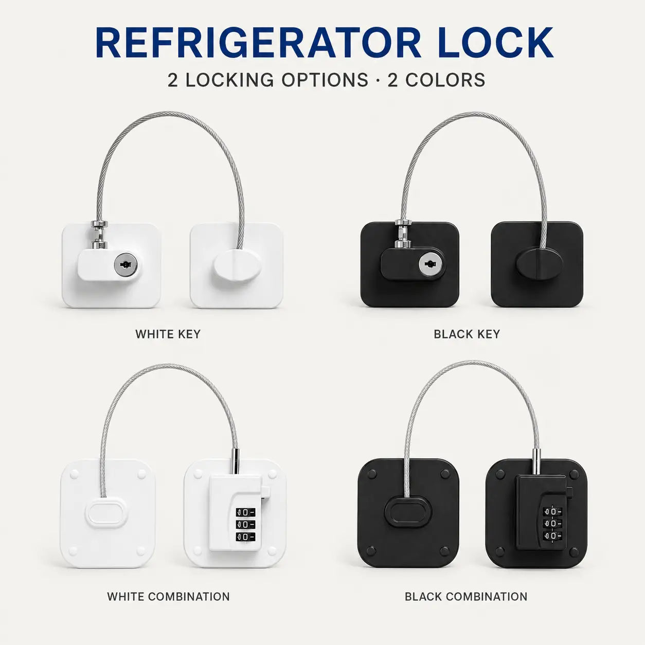SMAD refrigerator locks in key and combination styles, available in black and white