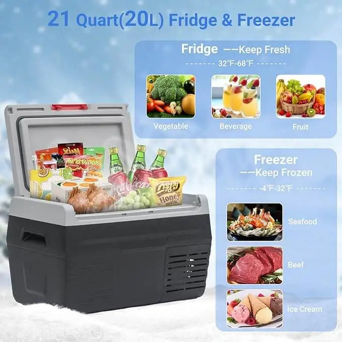 SMAD 21QT Portable Car Refrigerator - A 12 Volt Convertible Fridge and Freezer for Camping, Truck and RV