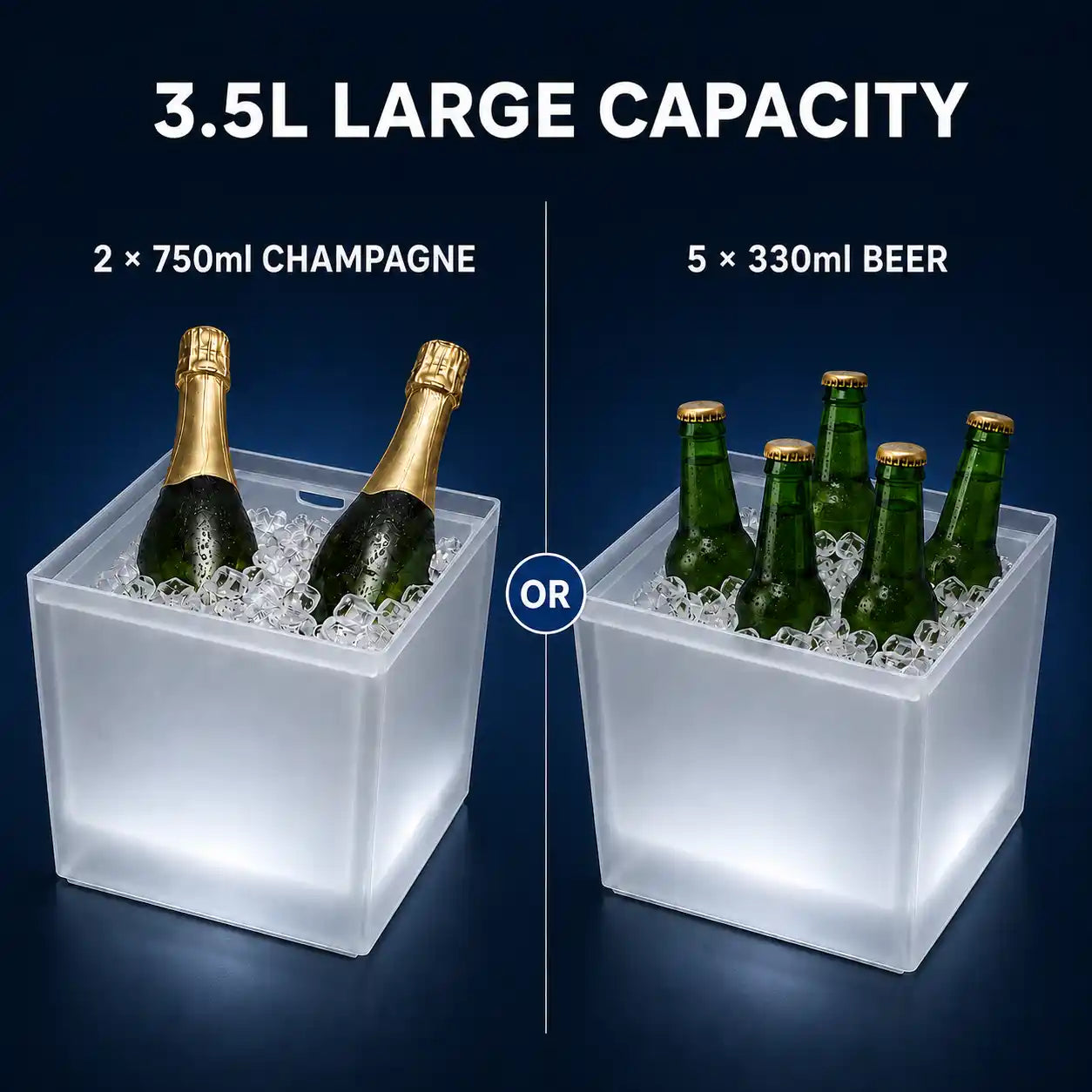 SMAD 3.5L modern square LED ice bucket capacity for bottles and cans