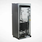 Durable, Absorption cooling system on the back of SMAD heavy-duty stainless steel gas refrigerator.