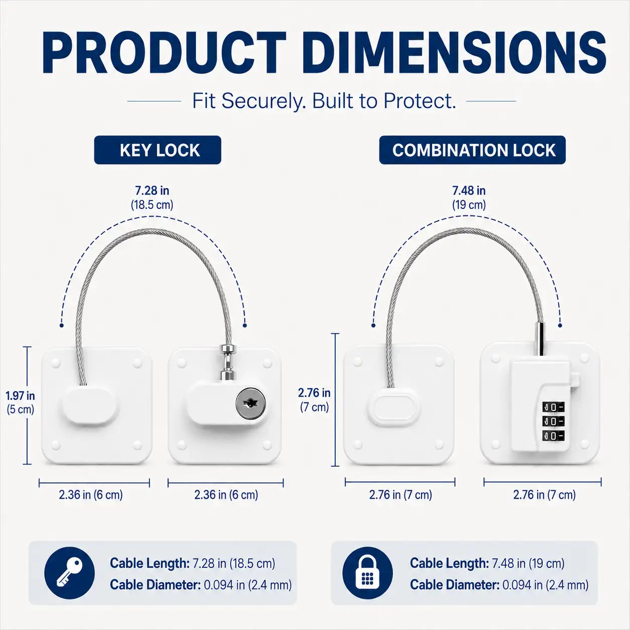 Refrigerator lock dimensions for key and combination lock models