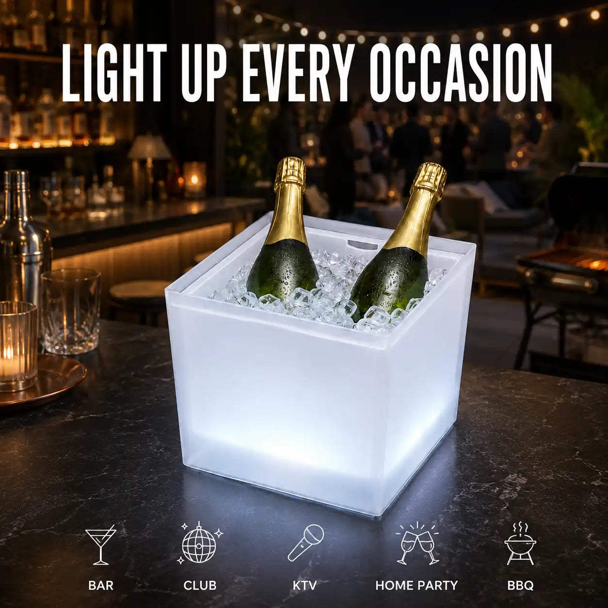 Modern square LED ice bucket for bars clubs weddings and home parties