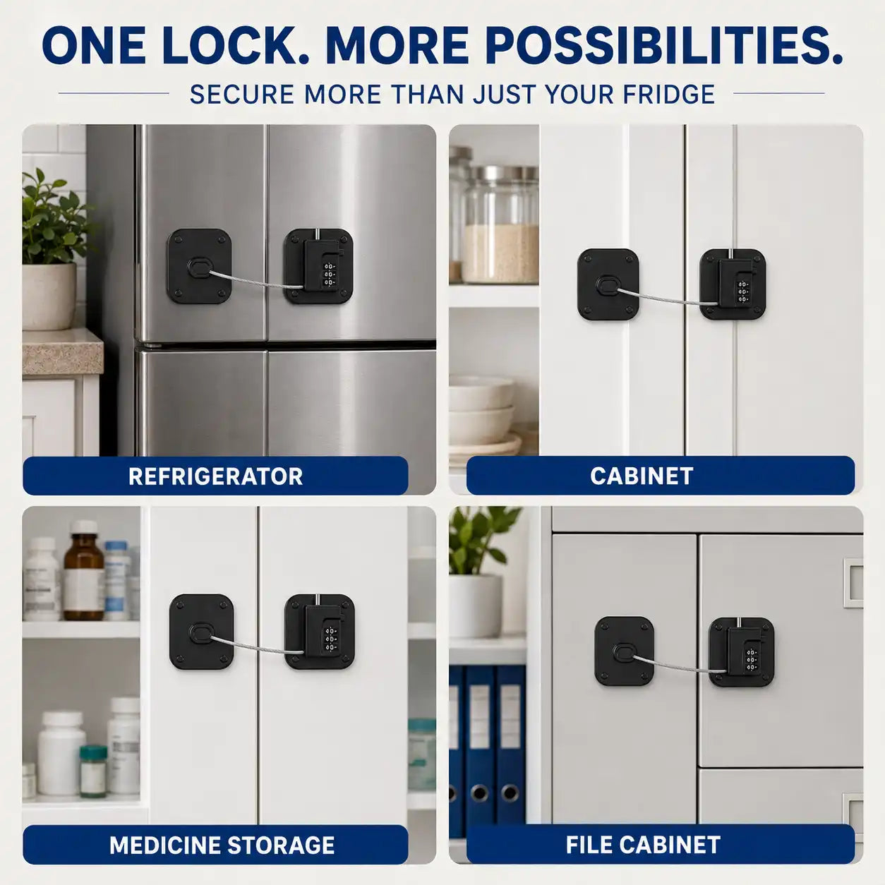 SMAD refrigerator lock options for cabinets, drawers, appliances, and storage doors