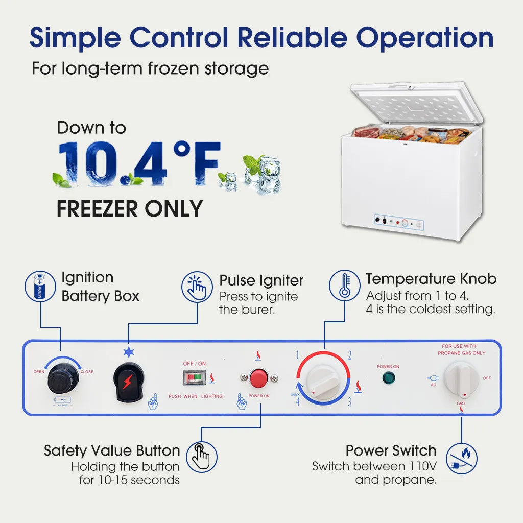 SMAD 7 cubic feet propane powered freezer control panel