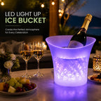 Classic round LED light-up ice bucket cooling wine at a bar party