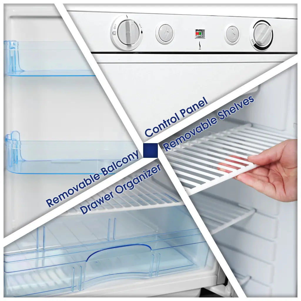 SMAD absorption refrigerator with removable balcony and shelves