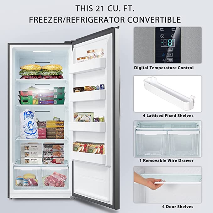 SMAD 21 Cu.Ft Large Upright Freezer, Convertible Freezer Refrigerator, E-Star Quick Freeze for Garage, Kitchen, Office