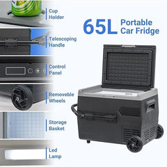 Smad 64 QT（60L）Portable Car Fridge Freezer -4℉-68℉ with Cup Holder & Removeble Basket Wheels led Lighting for Camping RV Travel
