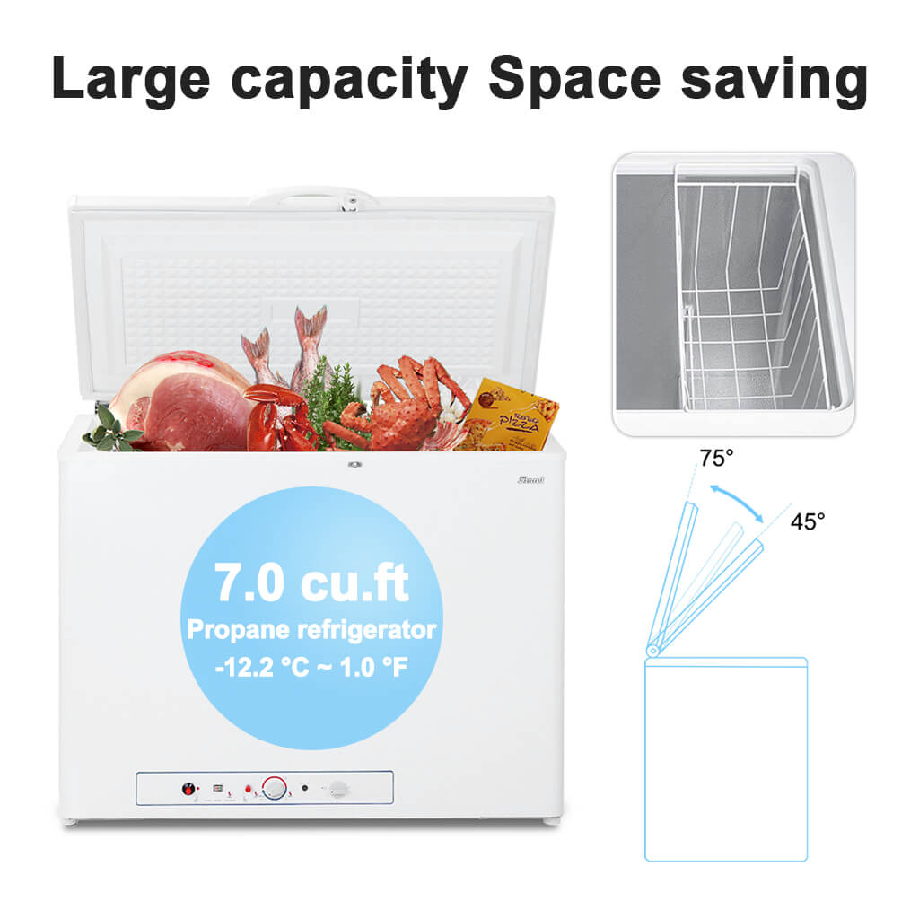 SMAD 7.0 cu.ft Propane Refrigerator Freezer 2-WAY Electric LPG AC/DC Gas Freezer - Large capacity space saving 
