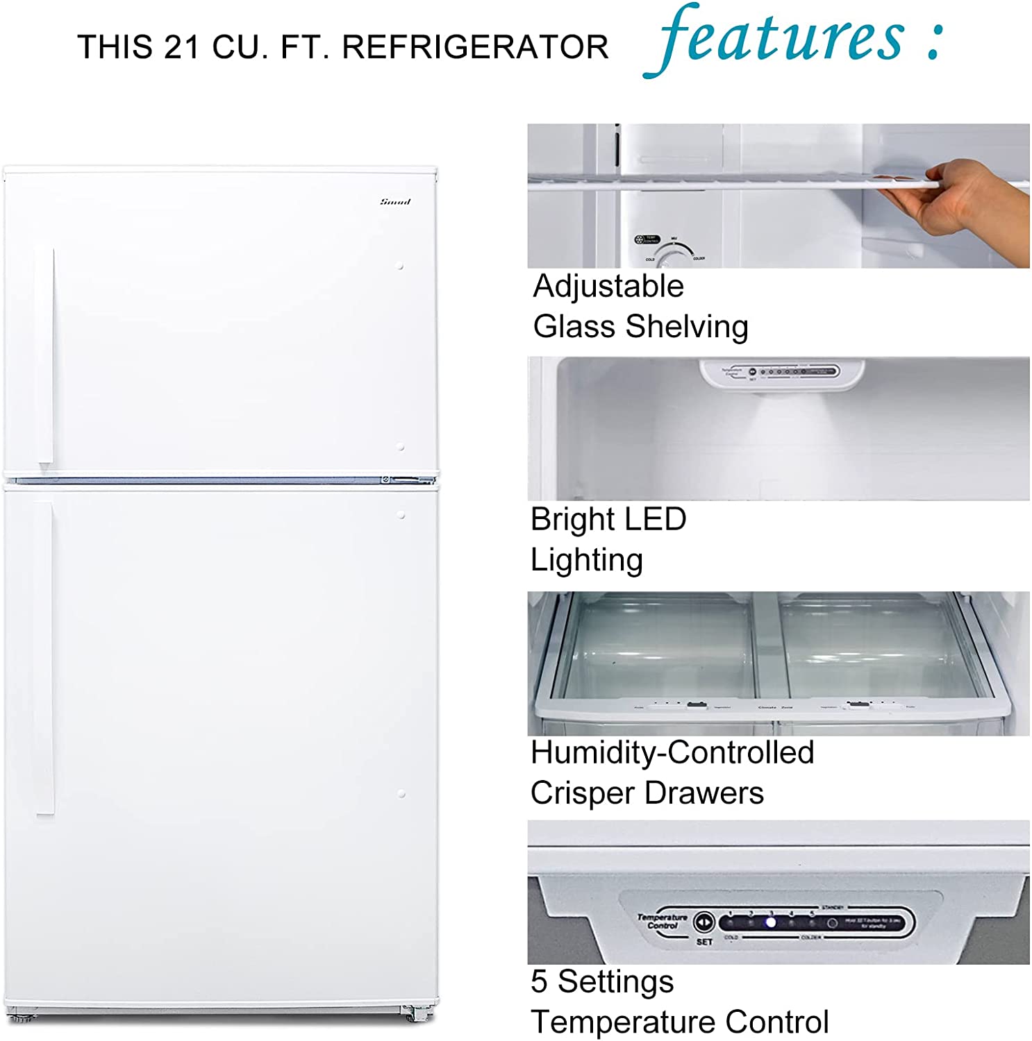 SMAD 21 Cu. Ft. Black Frost Free Top Mount Freezer Refrigerator - Feature View