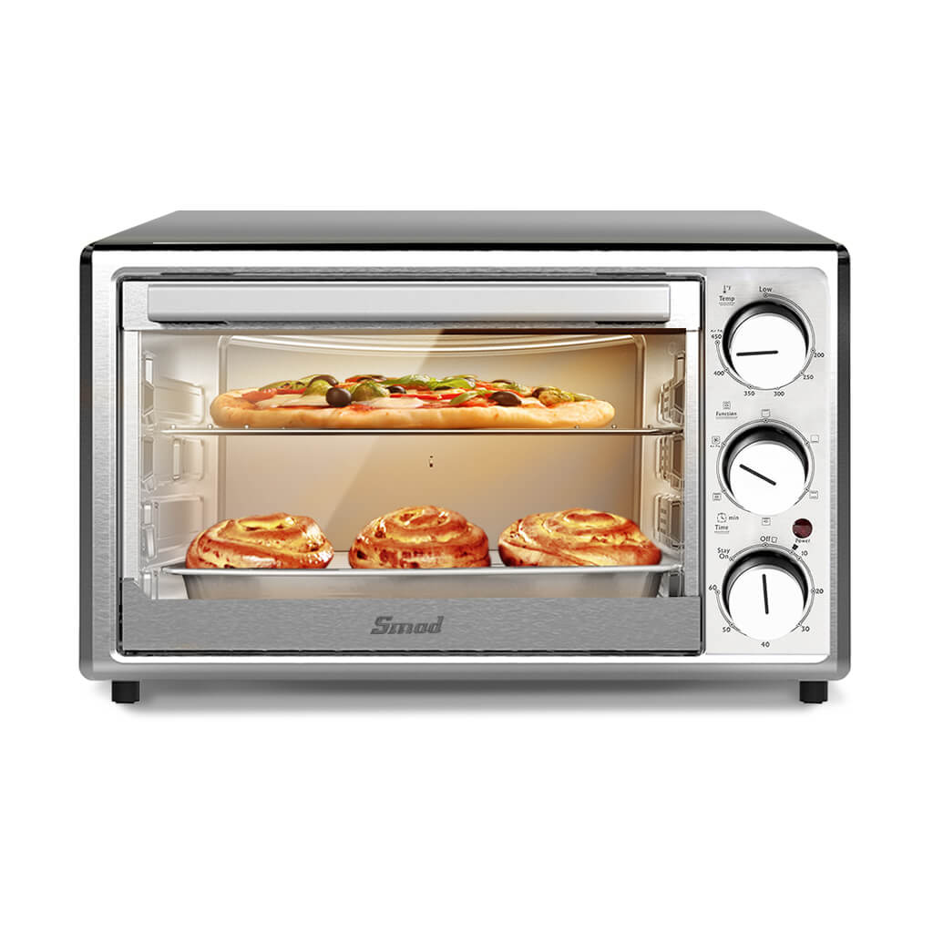 "SMAD Countertop Toaster Oven with Timer Toast Bake Broil Settings - Front View"