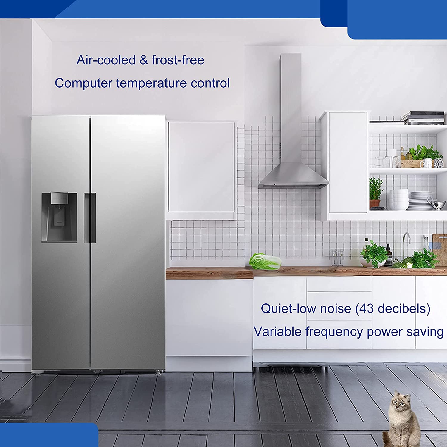 SMAD 36-inch Wide Side-by-Side Refrigerator-26.3 cu.ft. - Air Cooled & frost-free Computer temperature control, Quiet-low (43 decibels) Variable frequency power saving
