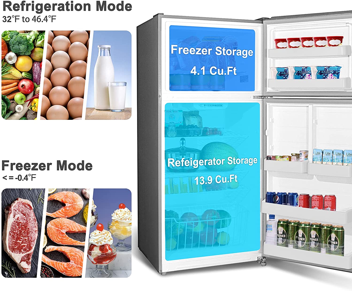 SMAD Top Mount Refrigerator with 4 cu.ft. Freezer-18 cu.ft. - Multi-functional view