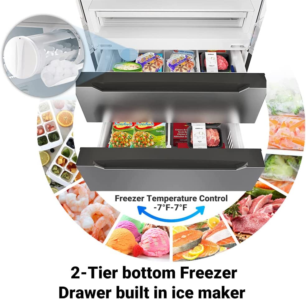 Smad appliances' 2-tier bottom freezer with built-in ice maker.