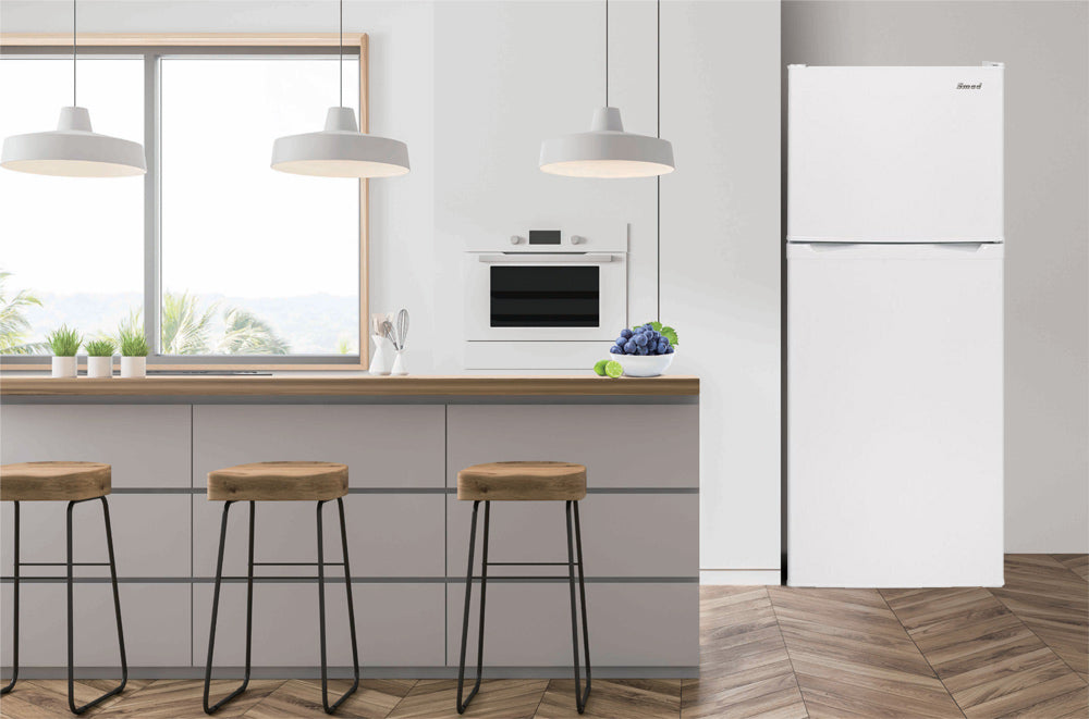 SMAD 12 cu.ft Top-Freezer Reversible Door Refrigerator Color Stainless Steel/White - scene view