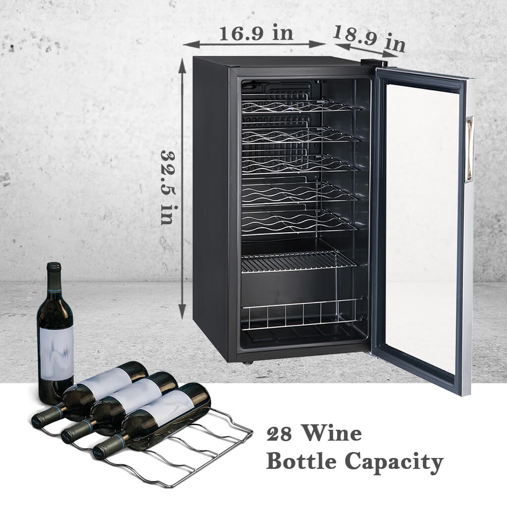 SMAD 28-Bottle Capacity Wine Cooler in Stainless Steel - dimensions view